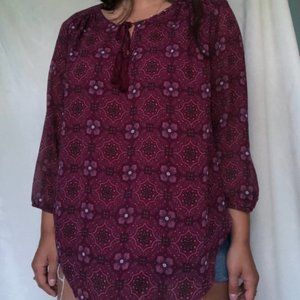 Red and Purple Paisley tassel Keyhole Blouse